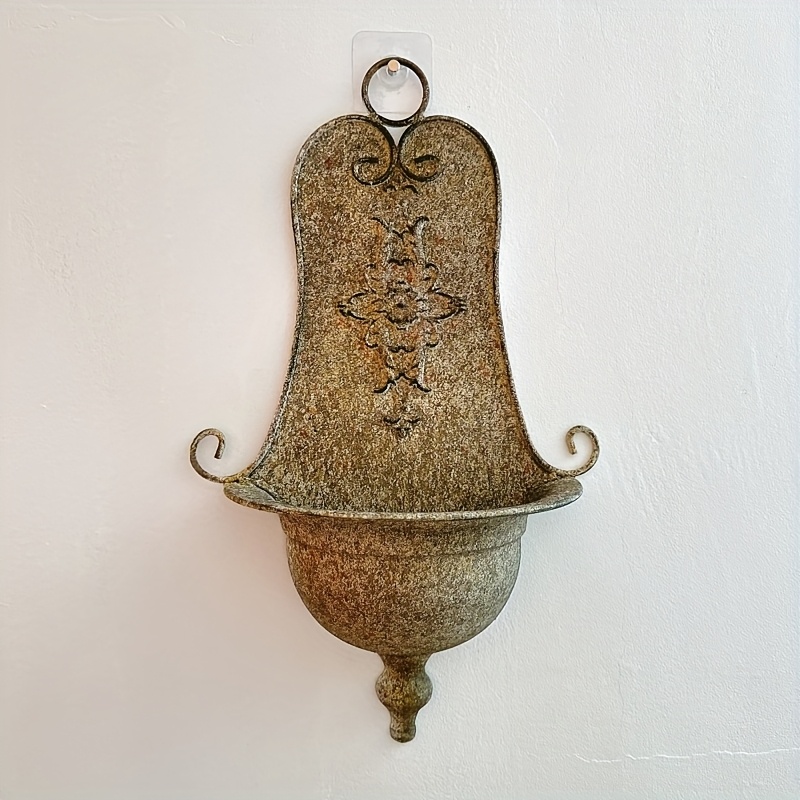 Image of Retro Wall Flower Pots Made Of Old Rust Metal Flower Pots, Villa Courtyard Wall Decoration Flower Pots