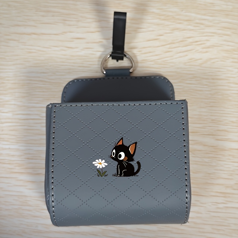 TEMU 花柄猫 車載 吊り下げポーチ、装飾用カーベント スマホ・雑貨収納ボックス、収納バッグ メタルフック付き、おしゃれなメガネ・鍵・スマホに最適、汎用カーアクセサリー