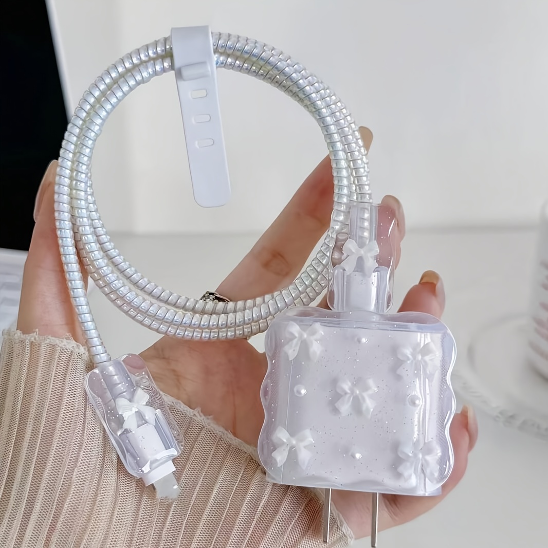 5pcs Minimalist Small Bow Phone Charger Protective Case, Suitable For 20w/18w Charging Cable, Charger Head Protective Shell, Compatible With For Iphone 16promax/15/14/13/12/11 , Holiday Gift