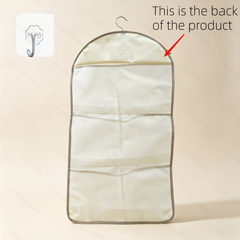 TEMU 2pcs (1pc 3-layer Hanging Underwear And Sock Storage Bag And 1pc Strong Hook) - Transparent Wall-mounted Clothing Organizer, Suitable For