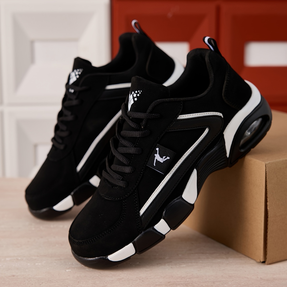 TEMU ZERJER Sneakers Casual con Cuscino d'Aria | Combinazione di Colori //, Tomaia in PU, Design Geometrico, Vestibilit� , Adatte per , Abbigliamento