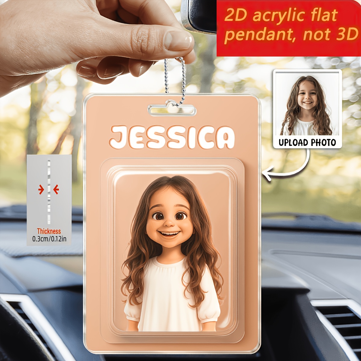 TEMU 2d Flat, Personalized Custom Animation Style Acrylic Car Ornament, Custom Animation Style Acrylic Car Decoration, Friend Gift