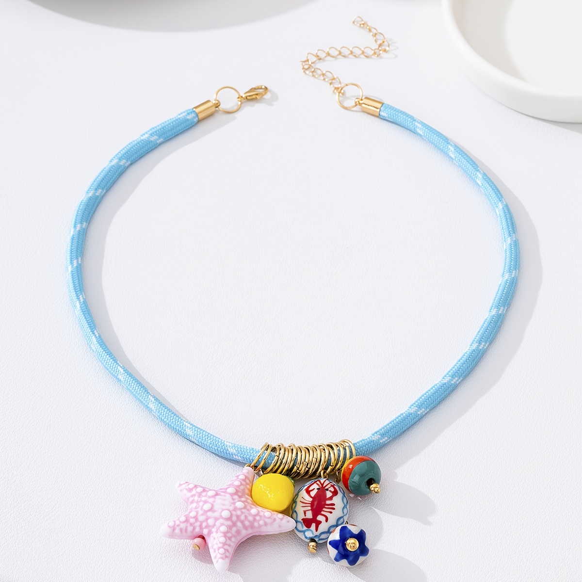 Women's Unique Starfish Ceramic Pendant Necklace, Vacation Style
