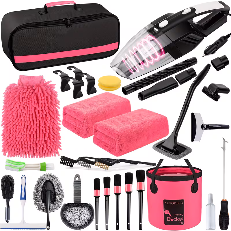 kit de limpeza e lavagem para carro com 41 peças, conjunto completo incluindo aspirador portátil potente, balde dobrável, ferramenta para- , pá de , escova pra pneus e mais – presente ideal em feriados detalhes 0