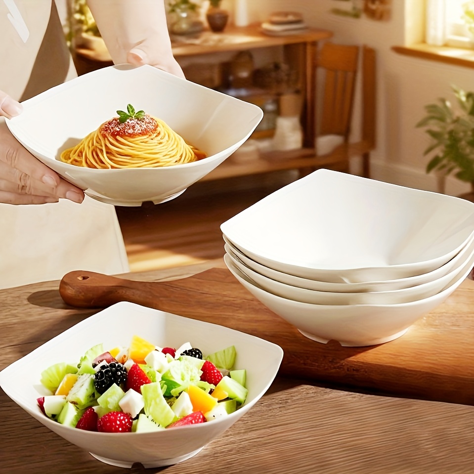 4pcs set of large square plastic bowls with raised rims stackable and non slip kitchenware set featuring a unique square design with raised corners for   stability ideal for serving salads snacks soups or main dishes in home kitchens
