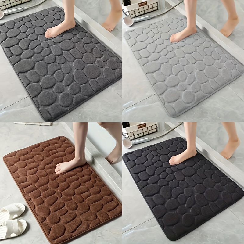 

1pc Memory Foam Bath Mat, Non-slip Absorbent Polyester Fiber, Pebble Texture, Quick-dry, Unscented, No Electricity Or Battery Needed, Bath Mats For Bathroom