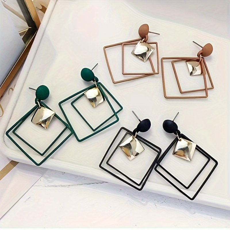 Geometric Rhombus Shaped Square Earrings for Women