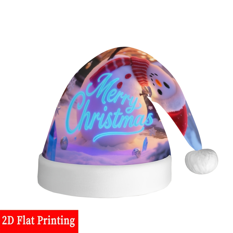 Neon Glow-in-the-Dark Kerstmuts met Sneeuwpop & Kerstman Print - Gloeiend Feestaccessoire, Wasmachinebestendig Winteraccessoire voor Binnen & Buiten