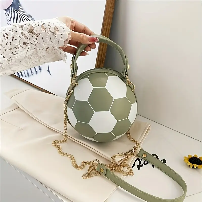 sporty chic soccer ball inspired crossbody bag trendy chain strap womens fashion handbag shoulder purse pu material in multiple colors details 7