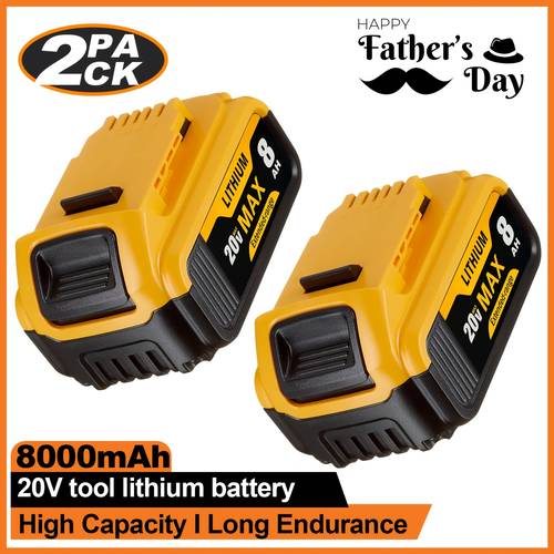 item picture 1 2 pack 8 0ah 20v lithium ion replacement battery for dewalt cordless power tools compatible with dcb200 dcb201 dcb203 dcb204 dcb206 dcb181