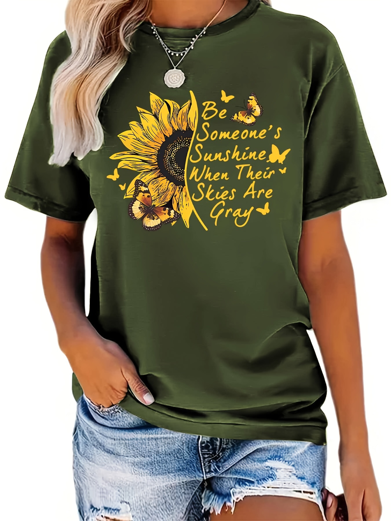  Women Sunflower Summer T Shirt Plus Size Loose Blouse Tops Girl  Short Sleeve Graphic Casual Long Sleeve Shirt Spandex : 服裝，鞋子和珠寶