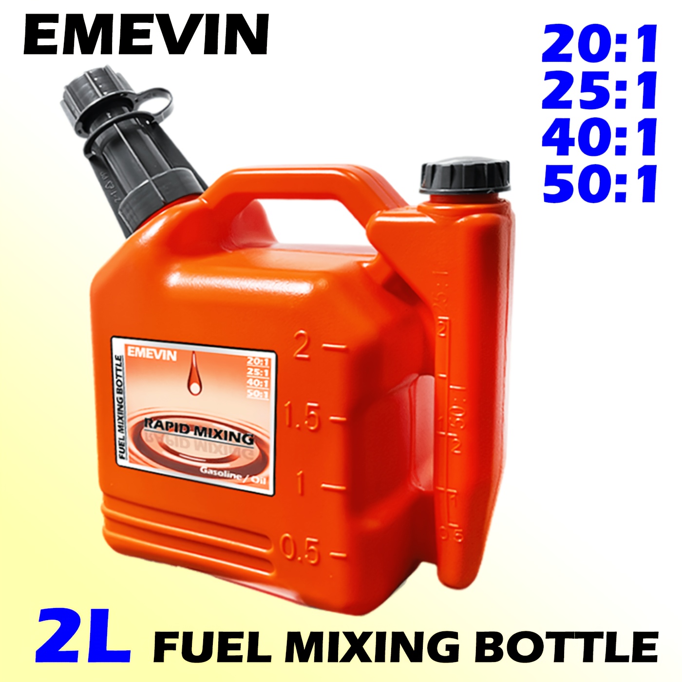 TEMU EMEVIN 2L Botella Mezcladora de Combustible de 2 , Jarra Mezcladora de Aceite de Boquilla con de Proporción 25:1/40:1/50:1, Contenedor Mezclador