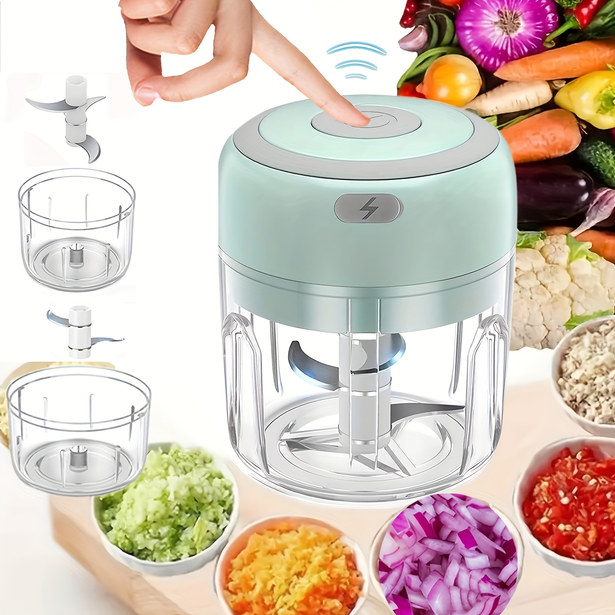 Cordless Electric Garlic Chopper and Mini Food Processor with USB Rechargeable Battery, 1600 RPM Motor, Compact Portable Design for Garlic,