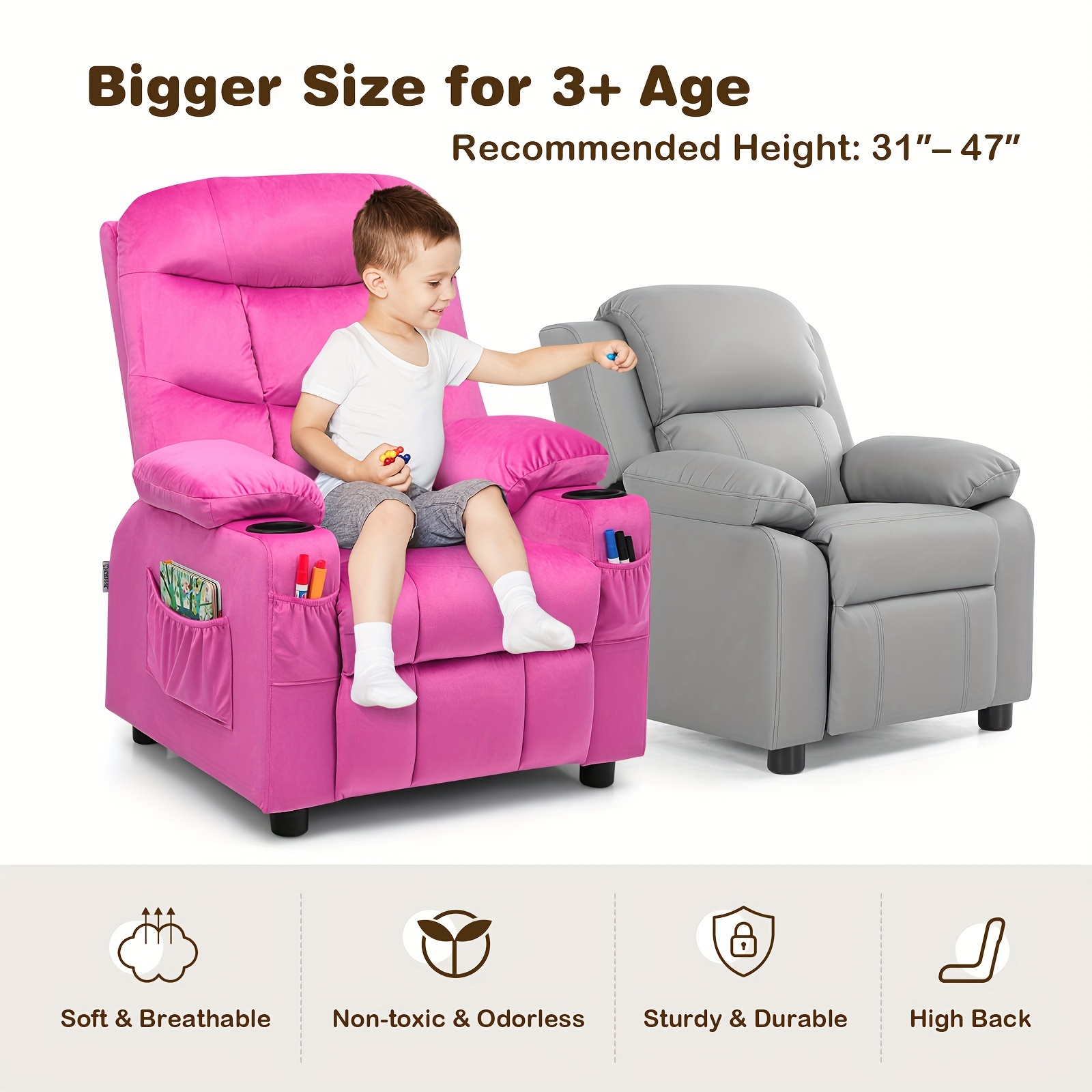Girls' Pink Velvet Recliner Chair with Cup Holder & Storage Pocket - Heavy-Duty 300lb Capacity, Ergonomic Backrest & Armrests, Manual Recliner with Safety Belt - Modern Soft Cushioned Lounge Chair for Kids & Teens, Easy Assembly, Ideal for Bedroom, Living Room, Home Theater - Durable Wood Frame & Fabric, Ideal Gift for Girls 3-12 Years (Pink, Purple, Black, White, Grey Available), Lounge Chair for Teens, Comfortable Sitting, Playroom Seating, Stylish Recliner, Highcapacity Recliner, ' 9 Girls' Pink Velvet Recliner Chair with Cup Holder & Storage Pocket - Heavy-Duty 300lb Capacity, Ergonomic Backrest & Armrests, Manual Recliner with Safety Belt - Modern Soft Cushioned Lounge Chair for Kids & Teens, Easy Assembly, Ideal for Bedroom, Living Room, Home Theater - Durable Wood Frame & Fabric, Ideal Gift for Girls 3-12 Years (Pink, Purple, Black, White, Grey Available), Lounge Chair for Teens, Comfortable Sitting, Playroom Seating, Stylish Recliner, Highcapacity Recliner, ' - Image 9