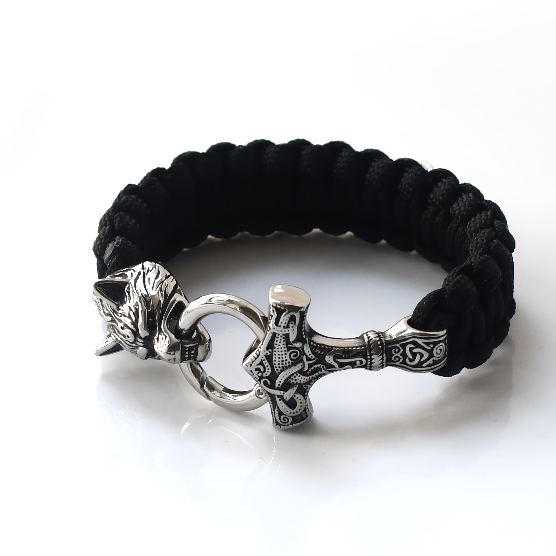 Viking Stainless Steel Wolf Head Hammer Bracelet