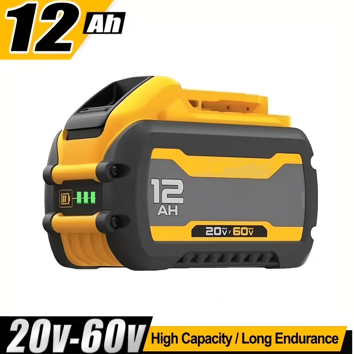 TEMU 1/2/4pcs 12.0ah Lithium , High Capacity Rechargeable Power Battery Pack, 20v 60v System, Long Battery For Cordless Tools