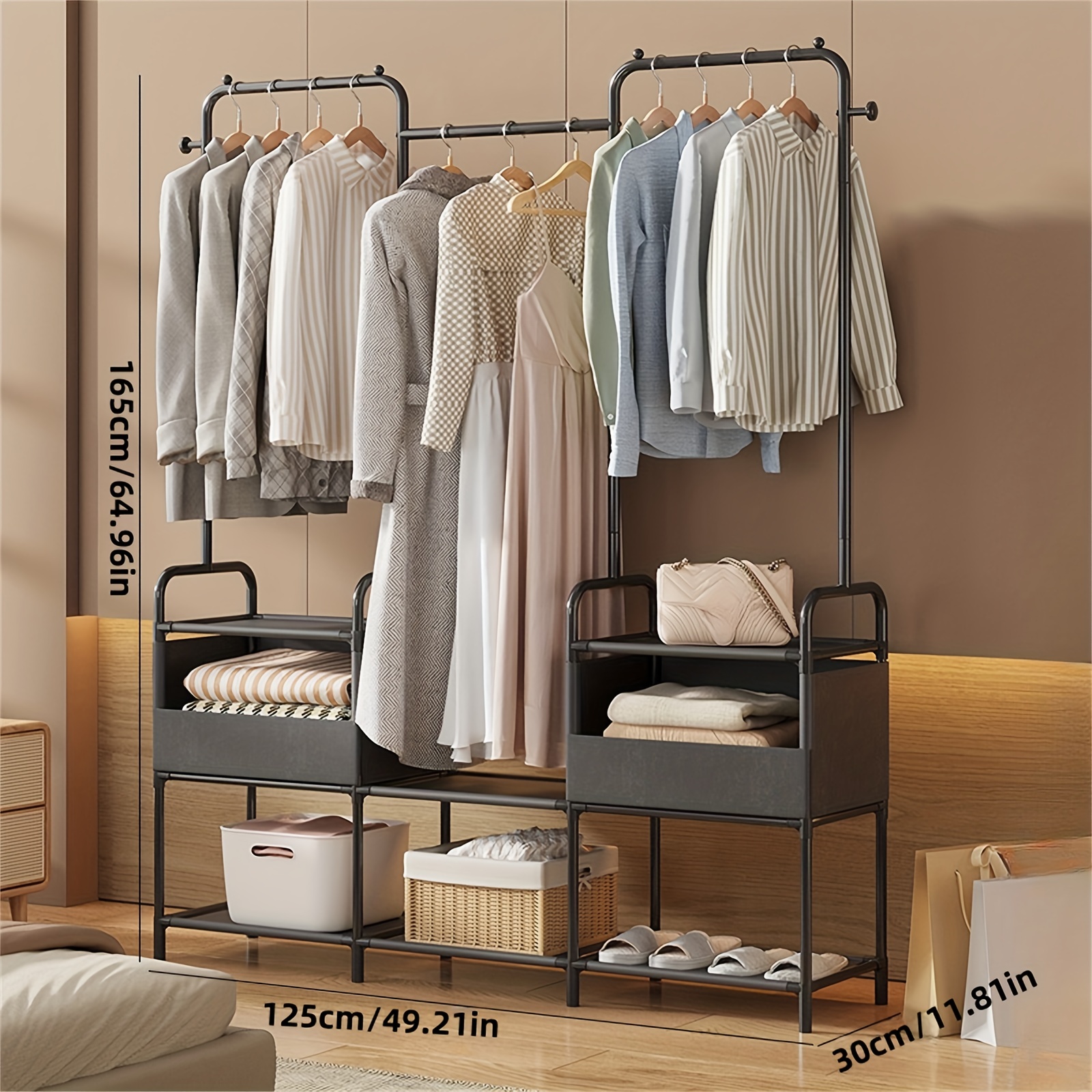 

Large Capacity Metal Clothing & Shoe Rack - Easy , Freestanding Storage Organizer For Bedroom, Office, And Entryway, Christmas, Frame Storage Racks, Storage Racks