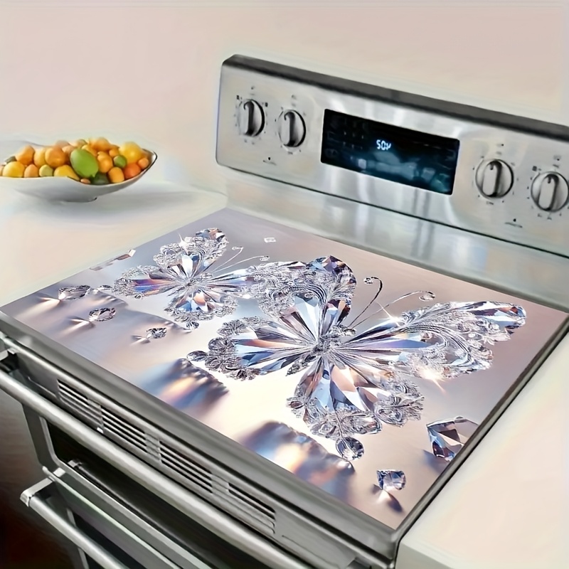 Image of 1pc Stove Cover Protector, Dish Drying Mat, 2d Sparkling Crystal Fantasy , Fashionable, 28.3x20.5 Inches (72 X 52 Cm), Easy To Clean, Suitable For Any Kitchen, Washing Machine, Dryer, Stove Pad