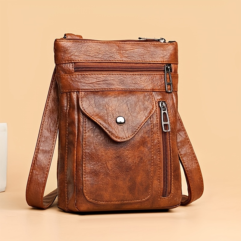 Perfect Lily Women's Vintage Mini Crossbody Bag Lightweight Adjustable  Shoulder Strap, Multiple Zippered Pockets, Synthetic Leather, Light  Brown/Bla