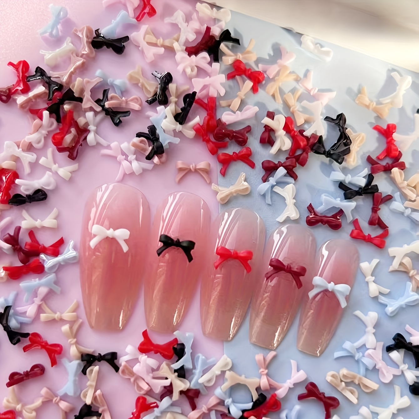 

Thanksgiving Special 100pcs Cute Mini Bow Nail Art Charms, Assorted Colors 3d Resin Flat Bows For Diy Women's Red Long/short Nails Accessories, Nail Gems And Jewelry, Beauty Products, Nail Supplies