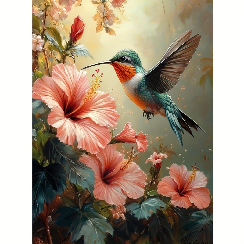 1pc 5d hummingbird flower pattern full   painting set adult beginners   home wall decoration and gifts