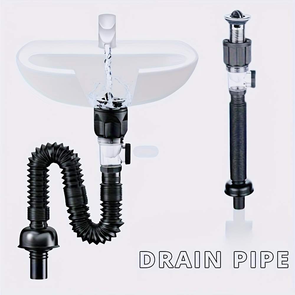 

Set, Sink Drain Set - Retractable Deodorizing Drain, Adjustable Length, Plastic Material, No Charge - , Space Saving, Deodorant, Kitchen And Bathroom Must-have