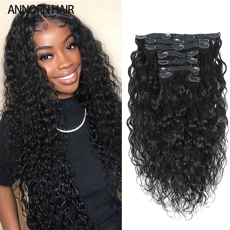 water wave clip in hair extensions human hair natural black  display picture 3