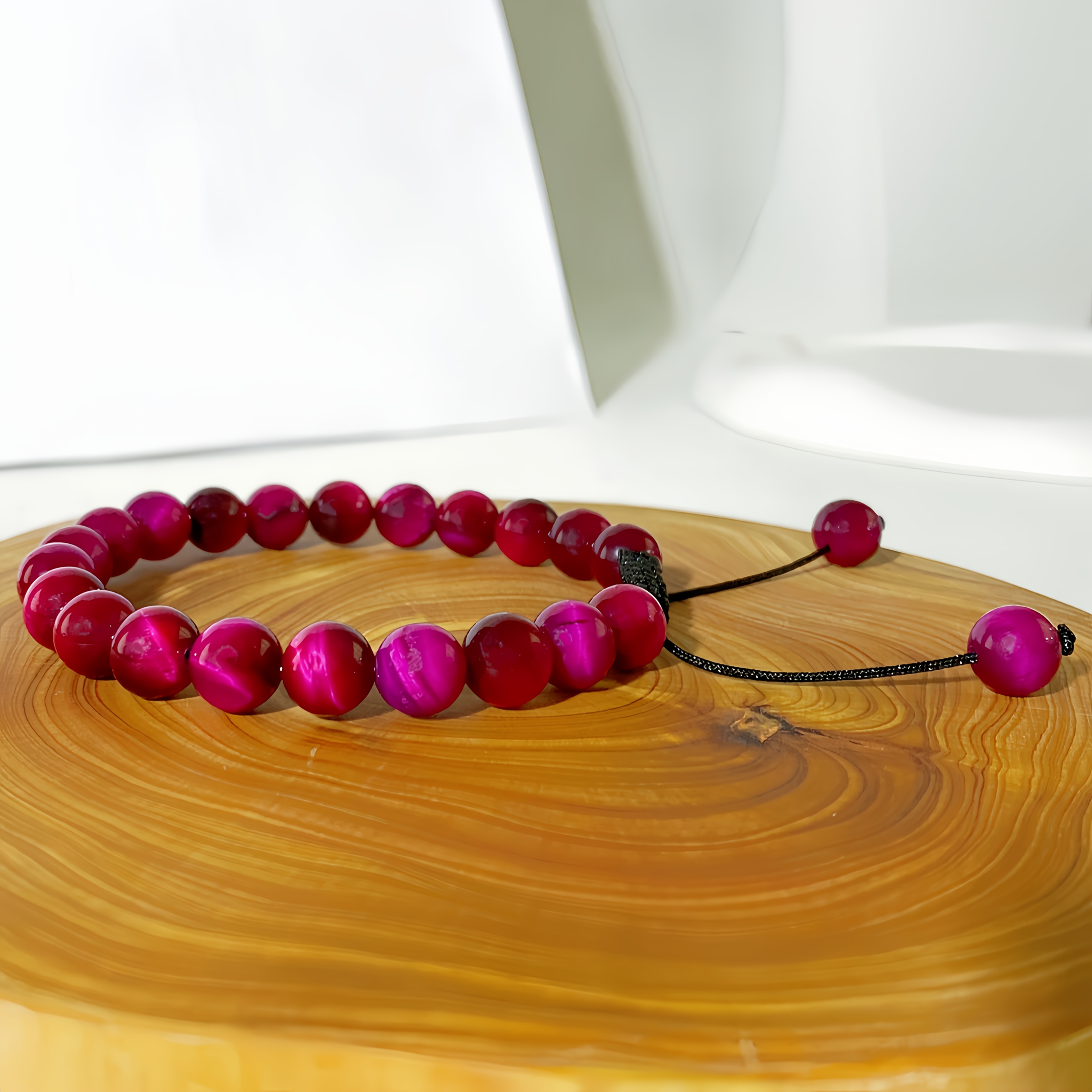 Natural Rose Tiger Eye Stone Adjustable Bracelet, Gift for Her