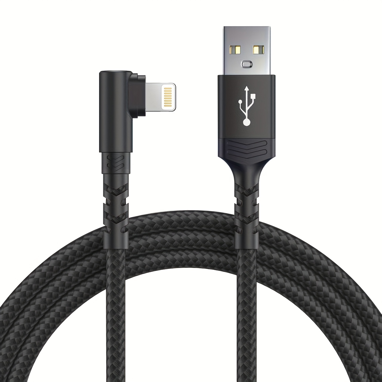 90 Degree Right Angle Fast Charging Cable, Nylon Braided Anti Winding, For Iphone 14/13/12/11pro Max/xs/xr/8/7/6/ipad Data Synchronization Cable