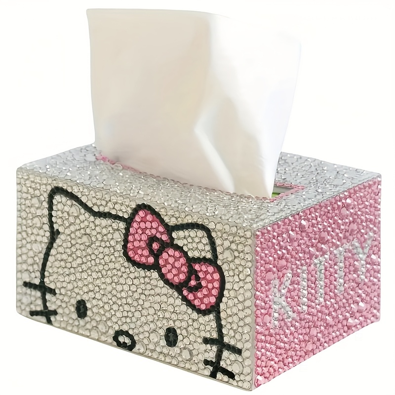 TEMU 1pc Of Hello Kitty Diamond Painting Tissue Box Kit - Featuring A Cartoon Theme, With Irregularly Shaped Diamonds, Suitable For Home Decoration