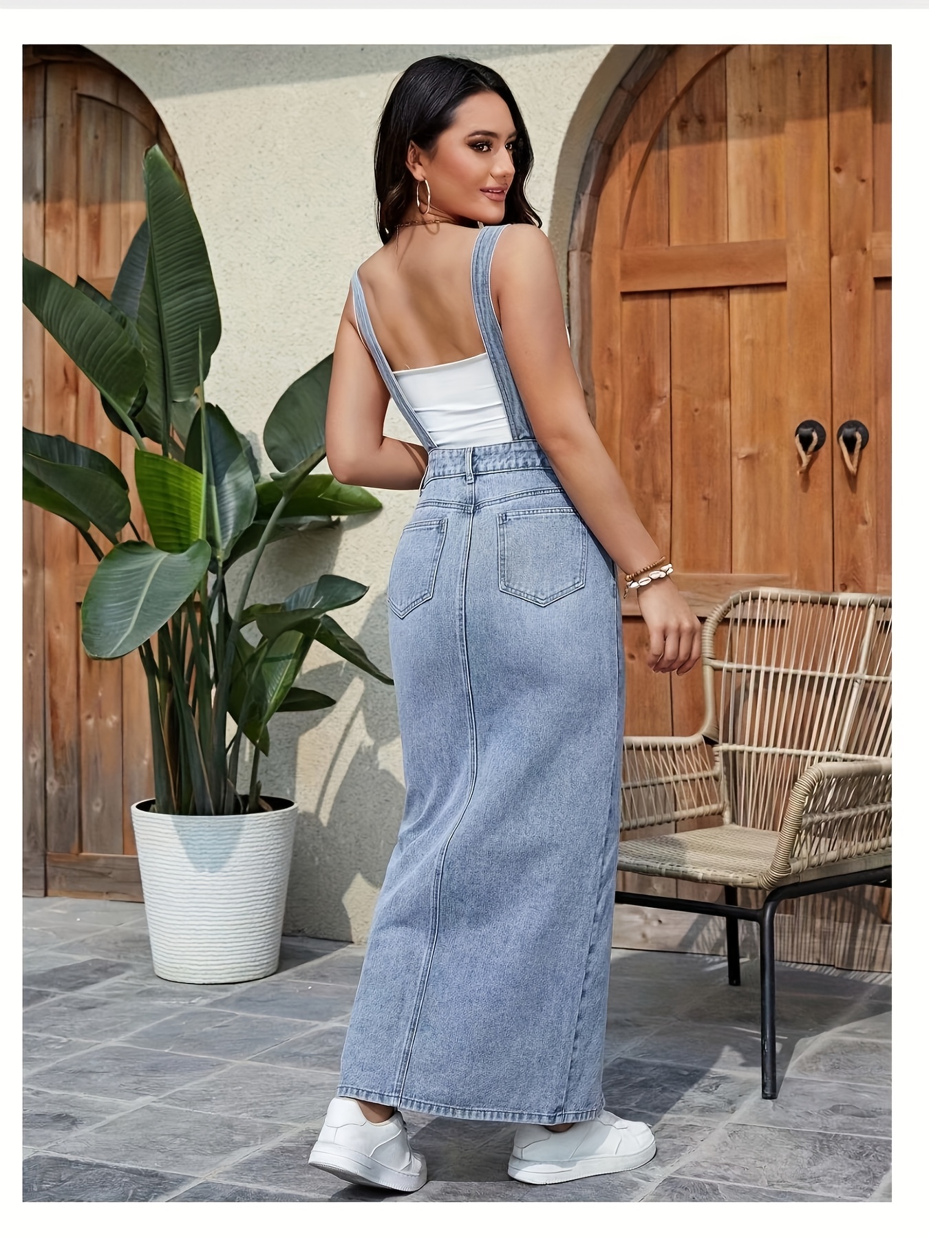 denim overall maxi dress ethereal blue - Temu Mauritius