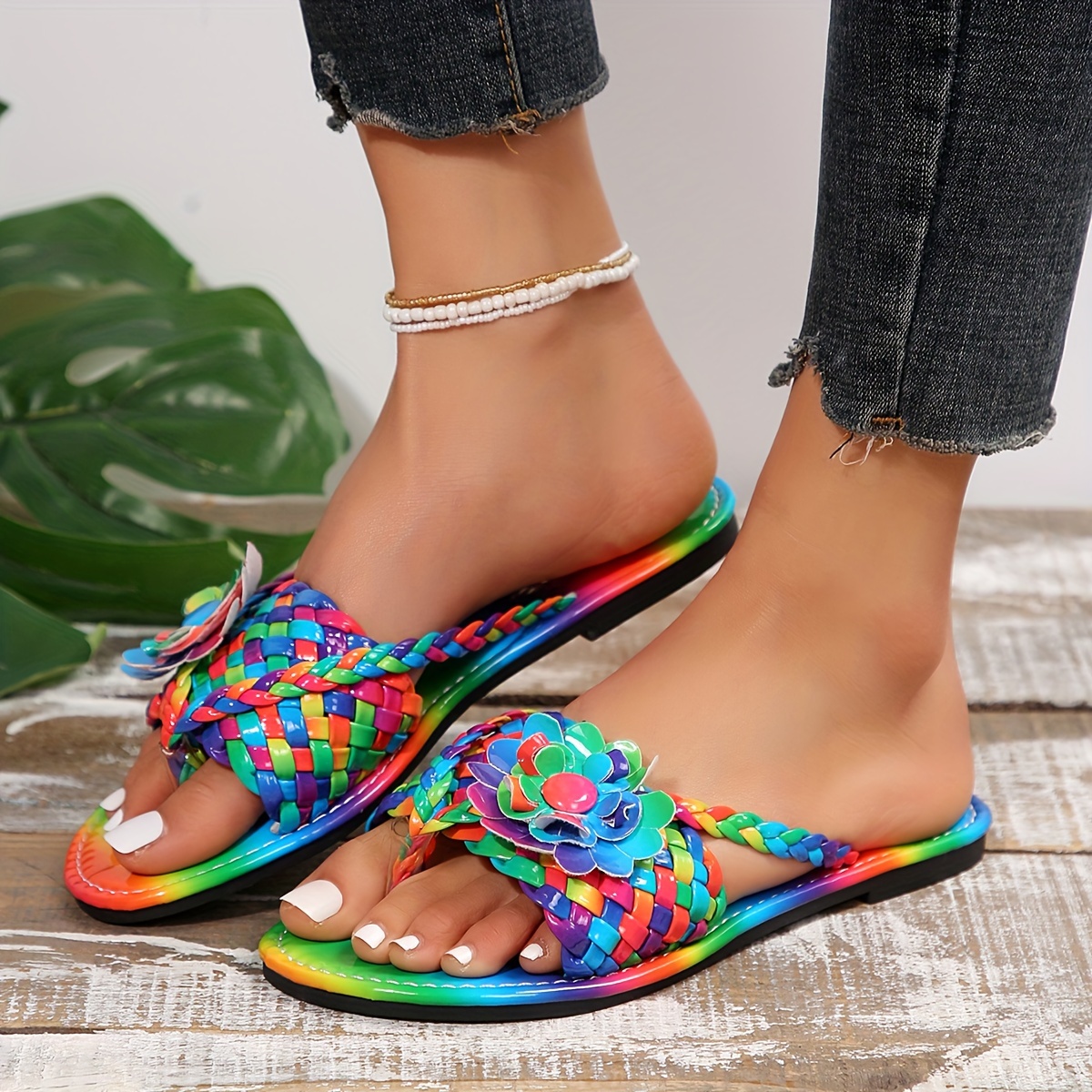 Women Shoes Ladies Multicolor Cloth Open Toe Casual Flat Sandals