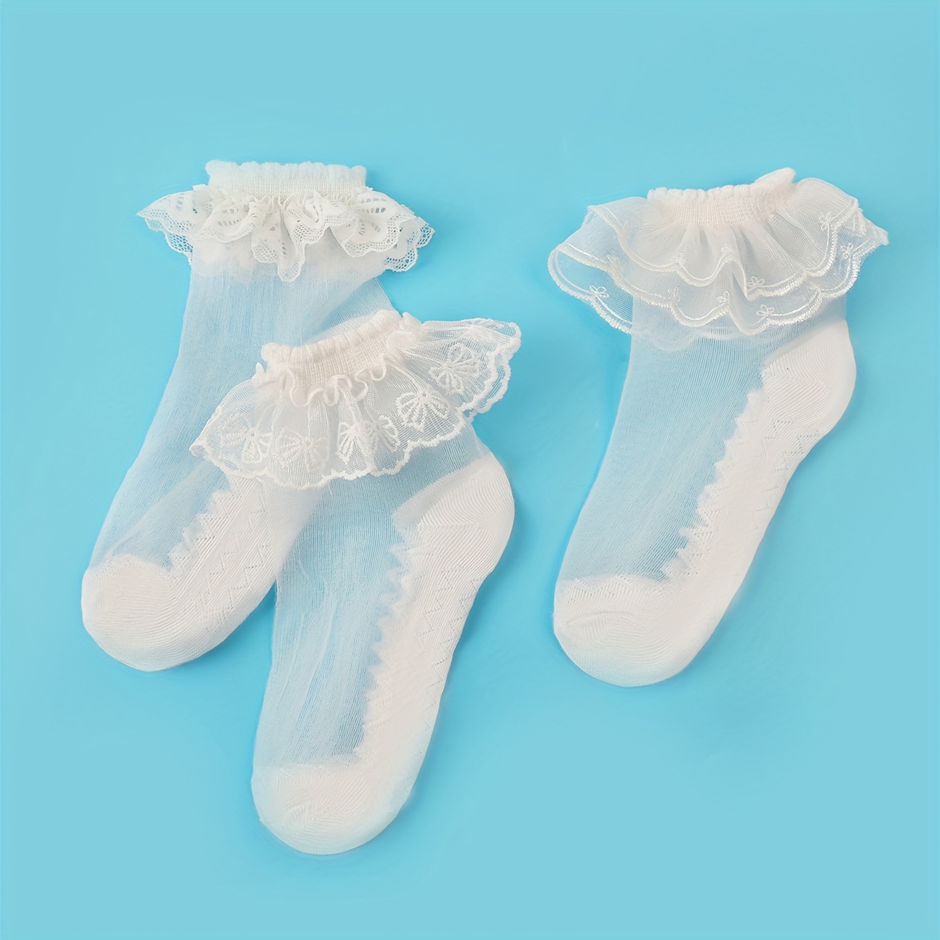 Image of 3 Pairs Of Lace Socks For Infants And Children, Girls' Dresses, Small And Clear, Spring And Summer Breathable Children's Socks,fall And Winter Clothes