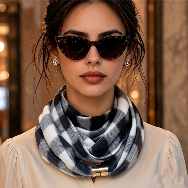 TEMU Einfaches, elegantes Nackenschal, -Karoschal, minimalistischer, warmer Nackenwärmer, Pendler-Temperament-Stil, Premium -Kälteschutzschal