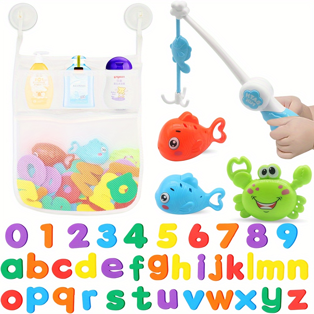 

Bath Toys Set For Toddlers 1-3, Bath Toy Storage Bag Hooks, Baby Bathtub Toys With 36 Letters And Numbers, Shower Toys Bath Time With 3 Fishing Toys And Water Gun Floating For Baby Pool Toys