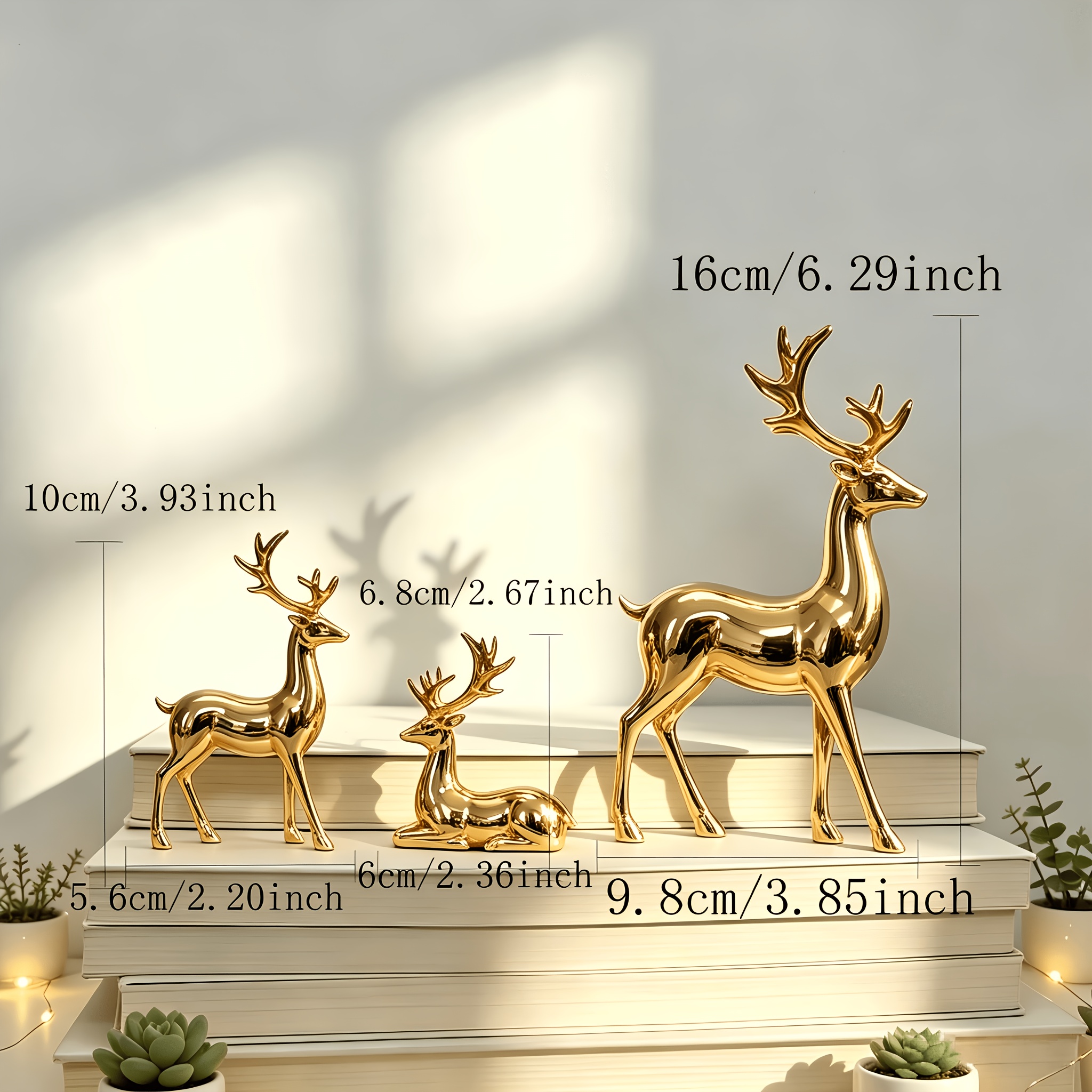 TEMU Set de 3 piezas, Figuras Coleccionables, Estatuas de Renos Navideños, Decoración de Habitación con Renos y Adiciones Creativas de Animales para