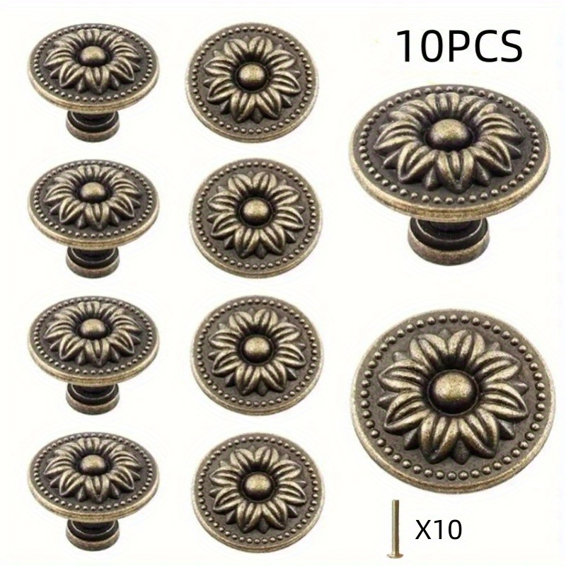 Image of 10pcs Antique Bronze Cabinet Hardware - Antique Pulls, Alloy Drawer Handles & Door Knobs With Screws Included, Polished Metal For Dressers, Cabinets, Furniture (antique Bronze)