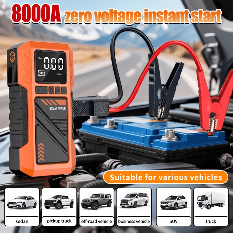 Upgraded 10-In-1 Multifunctional Portable Air Compressor, Equipped with 180 PSI Air Pump, Heavy-Duty Car Emergency Jump Start Kit, Emergency Starter Box for 5.0L Gasoline/101.44Oz Diesel, Portable Tire Inflator, 8000A Peak, 3 Modes Lighting