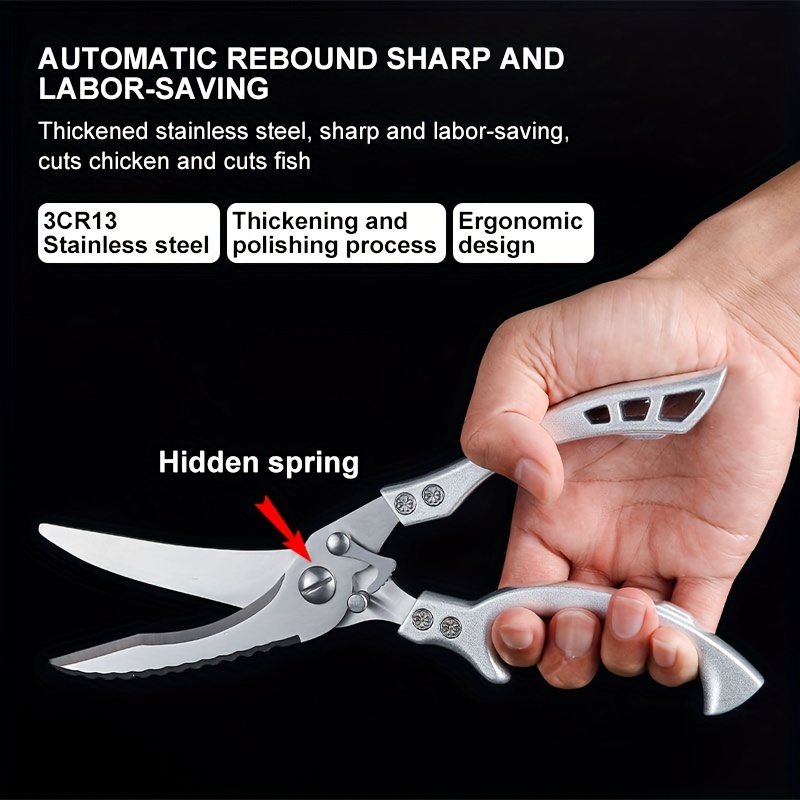 1pc Stainless Steel Kitchen Scissors - Ultra-Sharp amp Rust-Resistant - Multipurpose for Fish, Meat, Chicken, Fruits $8.97