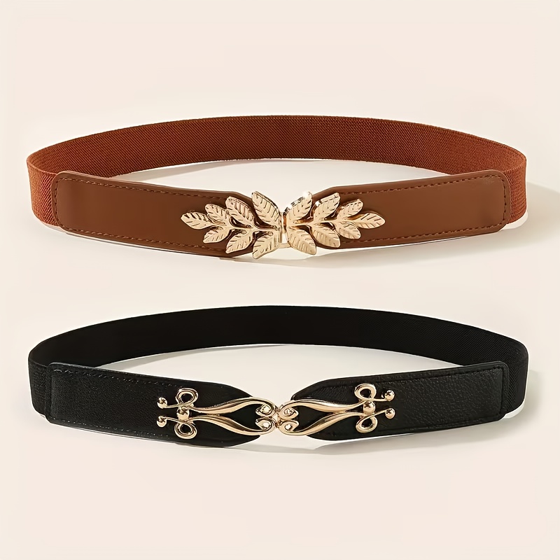 2pcs Stylish Elastic Waist Belts | Geometric Women'S Dress and Sweater Jacket Cinched Waist with and Ferroalloy Buckle