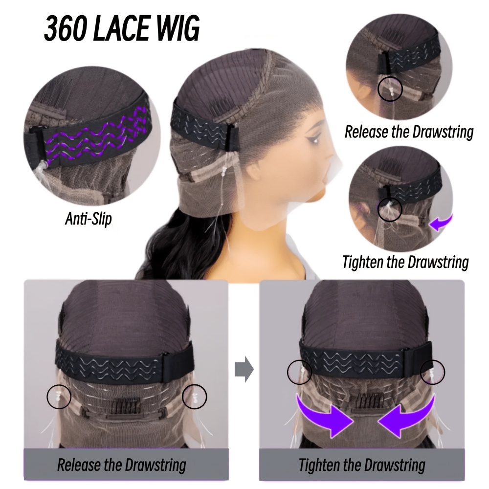 360 Full Lace Body Wave Human Hair Wigs Glueless Hidden Strap Pre Plucked Natural Hairline 180% Density Natural Color Wear & Go High Ponytail Bun Wigs for Women