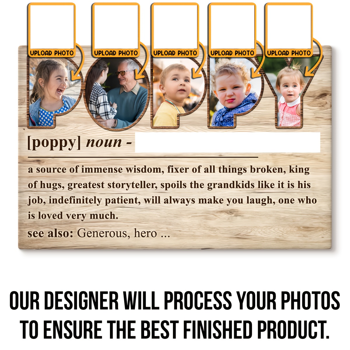 TEMU 2d Flat, Poppy Definition Custom Photo Canvas, Poppy Father' Day Gifts, Grandpa Gift Ideas From Grandchild, Personalized Poppy Picture Presents
