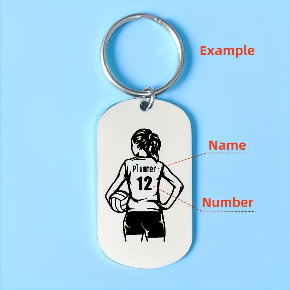 

Custom Engraved Volleyball Keychain - Personalized Name & Number, Stainless Steel, Cartoon Sports Theme, Backpacks, Graduation Gifts & More