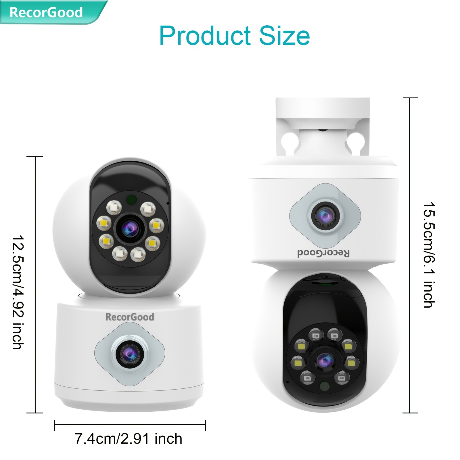 1pc Wireless Dual-Lens Security Camera, Home Property Monitoring, Color Night Vision, AI Motion Detection, PTZ Pan-Tilt Rotation, Multi-User Sharing, Two-Way Talk, Sound And Light Alarm Push, Supports 2.4Ghz Wi-Fi, for Garage