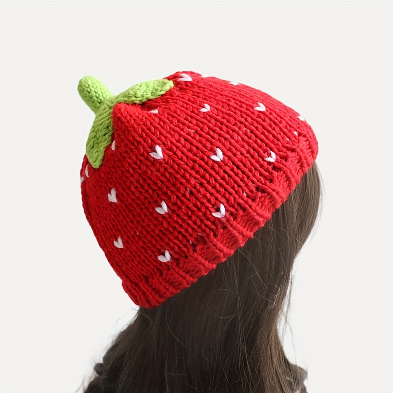 

Cute Red Strawberry Beanie Cartoon Fruit Knit Hats Elastic Skull Cap Warm Beanies For Women Daily Use Autumn & Winter