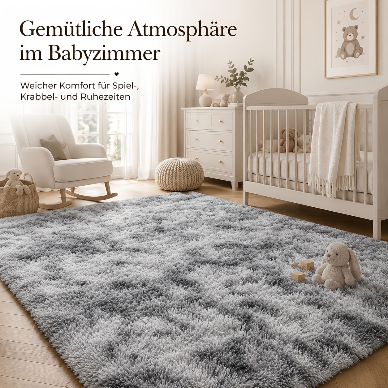 200 X 290cm Large Area Rug, 4cm Thick Shaggy Fluffy Nursery Rug For Kids Room, Non-slip Machine Washable Carpet For Living Room, Bedroom And Playroom, Christmas Halloween Decor, White