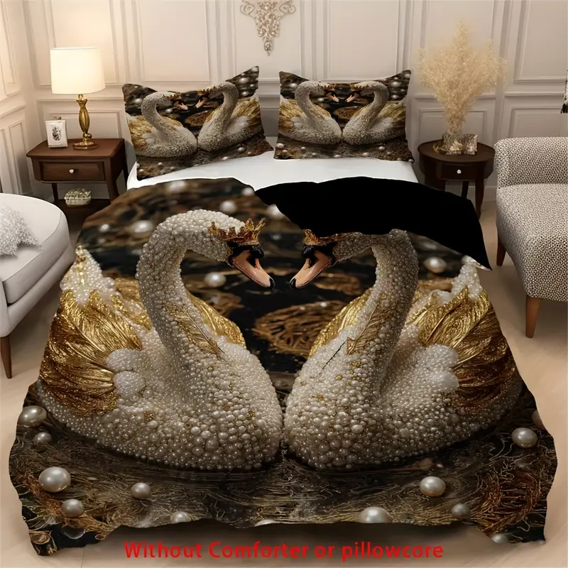 2 3pcs swan duvet cover set 1 duvet cover 1 2 pillowcase without core romantic print soft comfortable bedding set for couples for bedroom dorm room family gift Product details 3