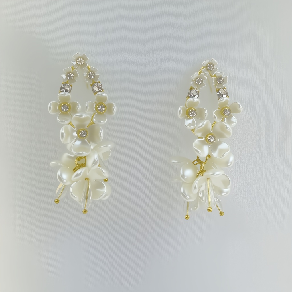Floral Dangle Earrings with Sparkling Rhinestones 925 Sterling Silver