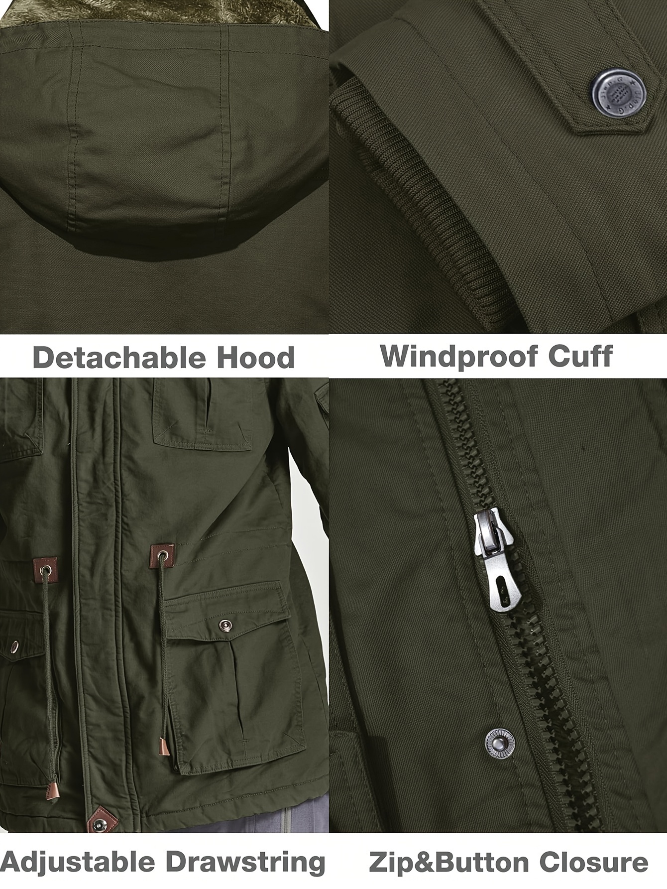 mens winter coat jacket fleece lined cotton cargo jacket water resistant breathable coat with windproof cuff and collar multiple pockets metal zipper coat for hiking camping fishing alpine region sports and life   details 3