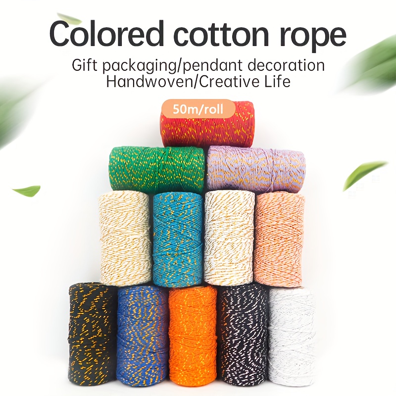 

1 Roll, 1.5mm/1968inch Colored Cotton Rope For Holiday Christmas Gift Packaging, Gold Cotton Thread Hanging Label Rope, Handmade Diy Party And Wedding Decoration Line